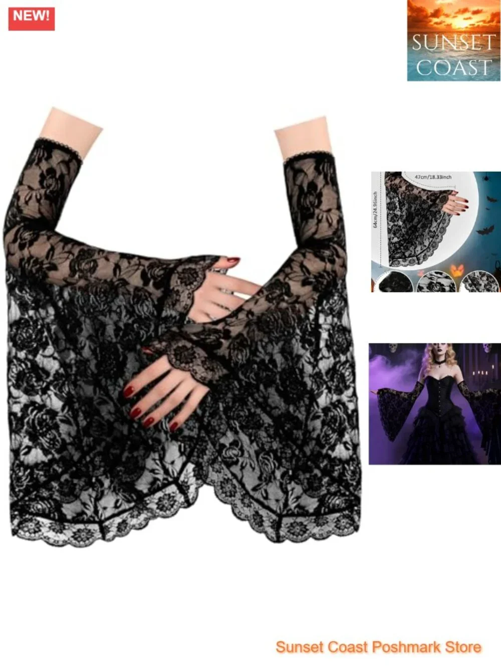 Gothic Lace Sleeves Women Witch Vampire Gloves Victorian Halloween Costume